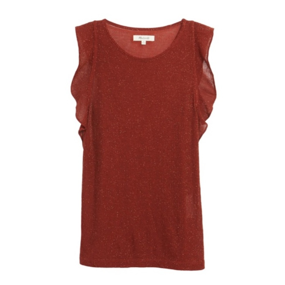 Madewell Metallic Glitter Rusty Red Ruffle Sleeveless High Neck Tank Top